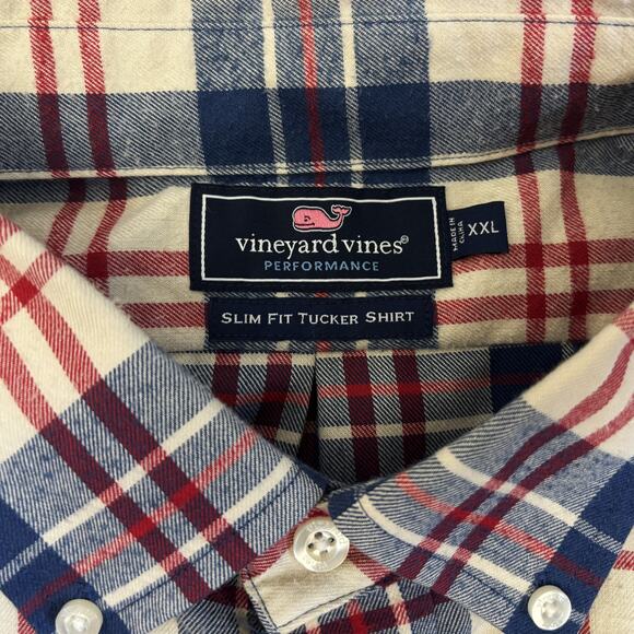 Vineyard Vines Plaid Button Down Shirt Mens XXL Blue Red Casual Slim Fit Tucker - Picture 3 of 7